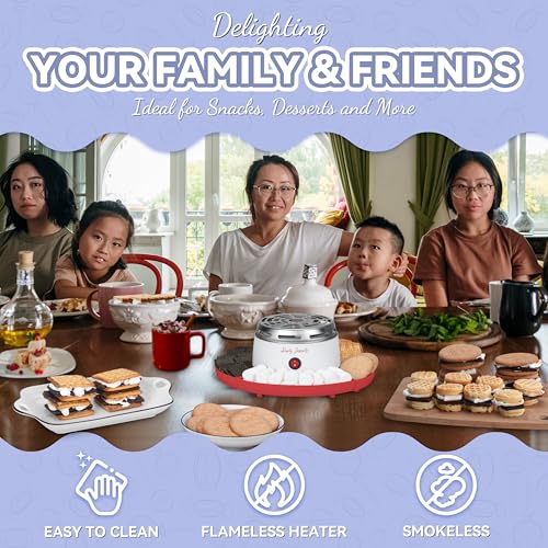Image of Party Desserts Electric Smores Maker Tabletop Indoor Kit, Indoor Marshmallow Roaster, Smores Station with 4 Compartment Trays & 4 Forks, Great Gift for Adults and Kids in Holidays and Parties (Red)