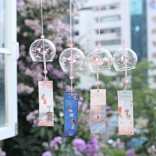 Falytemow Japanese Wind Chimes Set Romantic Cherry Wind Bells Handmade Glass Japanese Style Pendant For Birthday Gift Outdoor Or Indoor Home Decors Pack Of 4 #TOP7