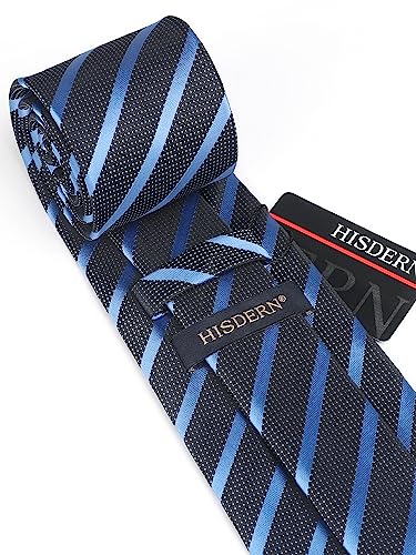 Image of HISDERN Mens Tie Striped Ties and Handkerchief Set Business Formal Woven Pocket Square Wedding College Stripe Necktie