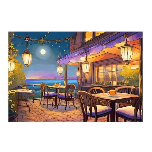 Terrasse de café romantique la nuit affiche décorative pour salon