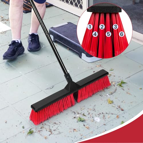 3PK 24" Push Broom Outdoor, Stiff Bristle Push Broom Brush for Workshop, Garage, Concrete, Patio and Deck Floor Sweeping(63" Long Handle) by TrueYee - Used condition - Image 6