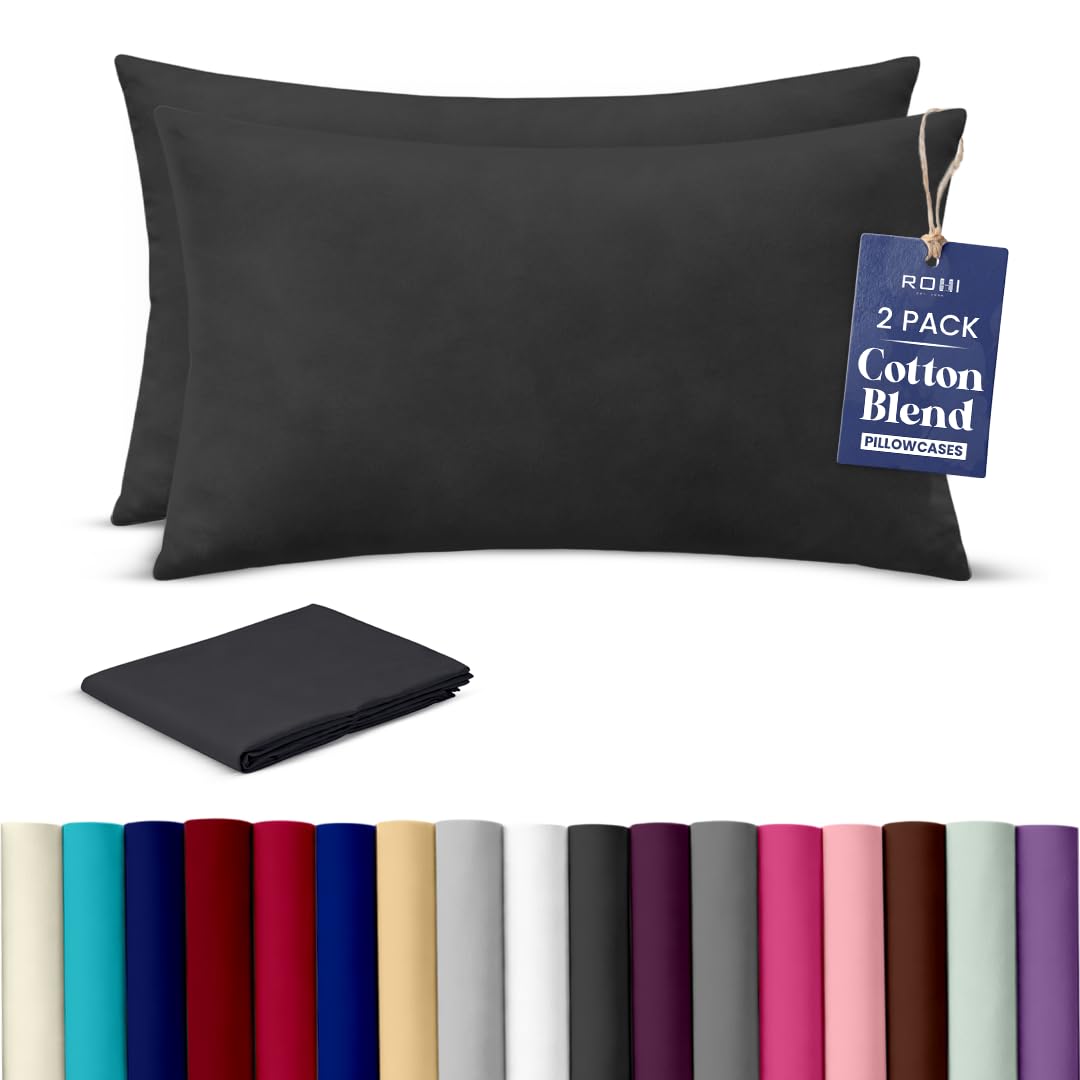 Rohi Luxury Black Pillowcases 2 Pack - (50×75cm) | Soft & Comfy Cotton Blend Pillow Covers with Envelope Closure | Breathable, Anti-Allergy, Fade & Wrinkle Resistant