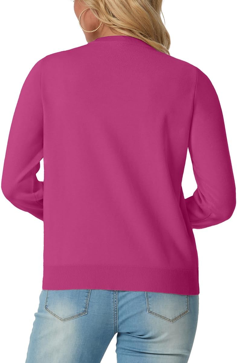 GRECERELLE Women's Lightweight Button Down Long Sleeve Crewneck Cardigan Sweater - Image 4