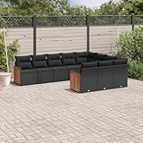 Runheo Salon de Jardin 10 Places avec Coussins Noirs, Résine Tressée, Mobilier Modulable Extérieur, Résistant aux UV, pour Patio et Terrasse
