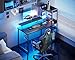 ODK Reversible Gaming Desk LED Lights, 40 Inch Computer Desk with Storage Shelves & Monitor Stand, Study Table for Home Office, Small Space Bedroom, Carbon Fiber Black