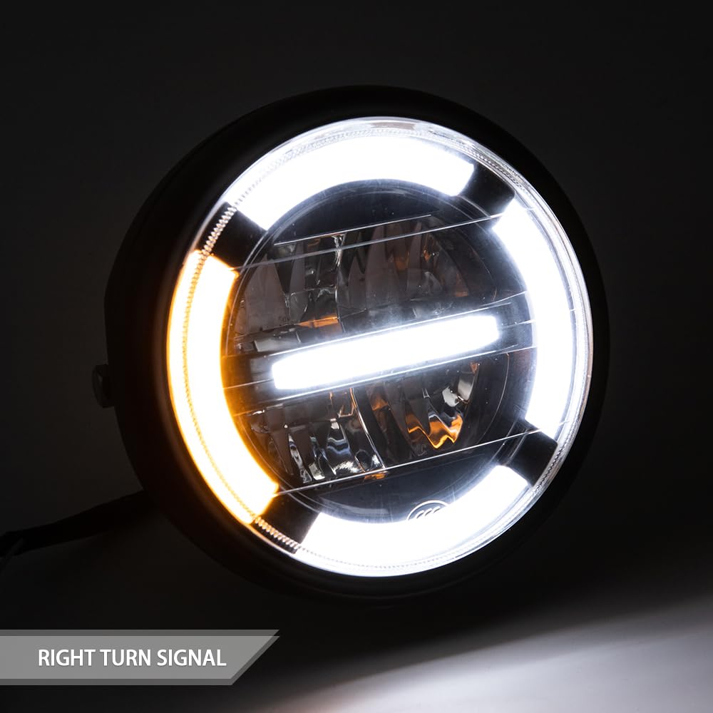 Motorrad scheinwerfer Universal 6,8" LED-Scheinwerfer mit Tagfahrlicht Blinklicht für Cafe Racer Bobber Chopper Frontscheinwerfer