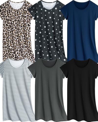 Image of XPUDAC 6-Pack Nightgowns for Women Soft Sleepwear Short Sleeve Women's Nightgowns Print Sleepdress