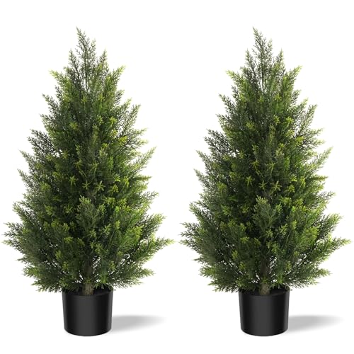 Vitalismo Outdoor Artificial Cedar Topiary Tree, Faux Evergreen Shrubs for Front Porch Decor...