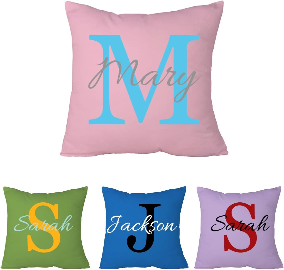 Custom Monogram Pillow Cover | 20"x20" Personalized Pillow Cover with Initial Name, Two Side Print with Your Name Text, Decorative Cushion Cover for Couch,Sofa,(Optional Pillow Insert), Text