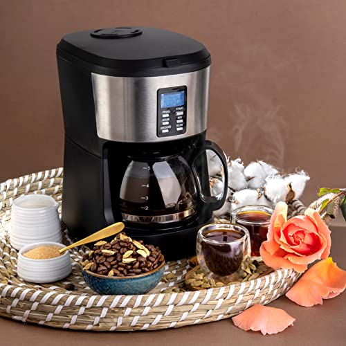 Image of Mixpresso 5-Cup Drip Coffee Maker, Automatic Brew Coffee Pot Machine with Built-In Burr Coffee Grinder, Programmable Smart Coffee Maker with Timer With Glass Carafe Coffee Pot