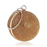 Tngan Ball Shape Clutch Purse Party Handbag Rhinestone Ring Handle Evening Bag Golden
