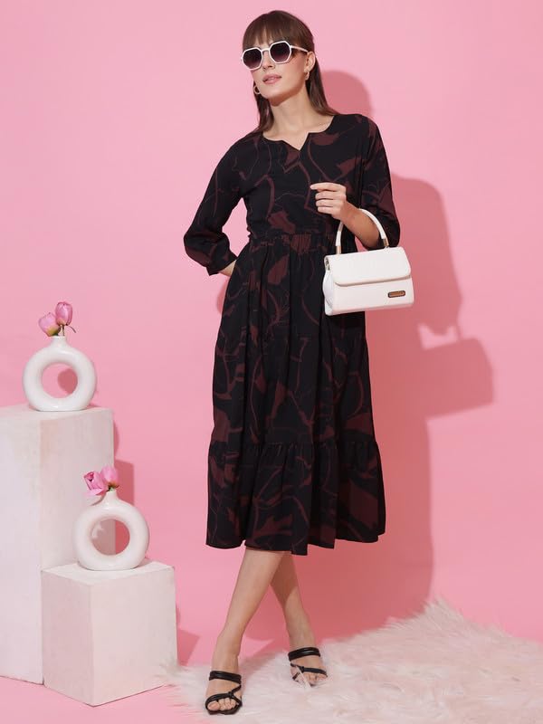 Image of Sheetal Associates Women's Casual 3 /4 Sleeve Crepe Fit and Flare Dress| Comfortable Relaxed Fit Summer Party Dress