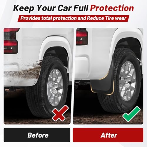 Image of Sunsdrew Mud Flaps for 2022-2026 Nissan Frontier PRO-X /PRO-4X with Wheel Eyebrow - All Weather Frontier Mudguards,No-Drill Front&Rear 4PCS Frontier Splash Guard(Not for Nissan Frontier S /SV)