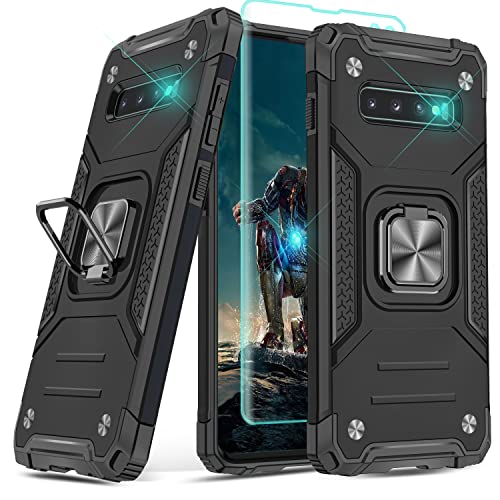 YmhxcY Galaxy S10 Case (Not Fit S10 Plus) with HD Screen Protector, Armor Grade Cases with Rotating Holder Kickstand Non-Slip Hybrid Rugged Phone Case for Galaxy S10 6.1 ”-KK Black