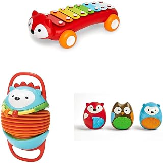 Skip Hop Explore & More Musical Toy Holiday Gift Bundle for Baby, Fox Xylophone, Hedgehog Accordion, and Egg Shaker Trio