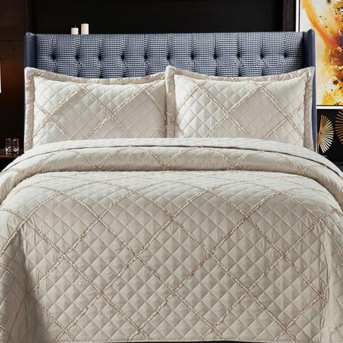 Rugs Inn Ruffle Quilted Bedspread - Bed Throws for Room Decor Embossed Striped Pattern Reversible Quilt Bedspreads Coverlets with Pillow Shams (Mink, King) - Cosy Home Interiors Rugs Inn Ruffle Quilted Bedspread - Bed Throws for Room Decor Embossed Striped Pattern Reversible Quilt Bedspreads Coverlets with Pillow Shams (Mink, King) - Image 2