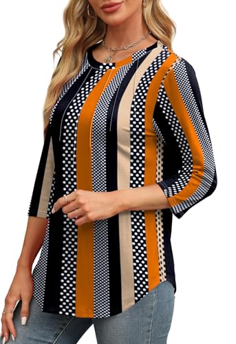 image for XIEERDUO Tunic Tops for Women Loose Fit Dressy Crewneck Pleated 3/4 Le
