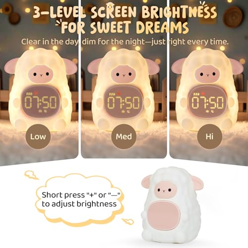 Image of Sheep Alarm Clock with Night Light for Kids with Sleep Training and Sound Machine, Rechargeable Silicone Lamp OK to Wake Clock,Cute Animal Tabletop Lamp, Perfect Sleep Companion for Boys Girls, Pink
