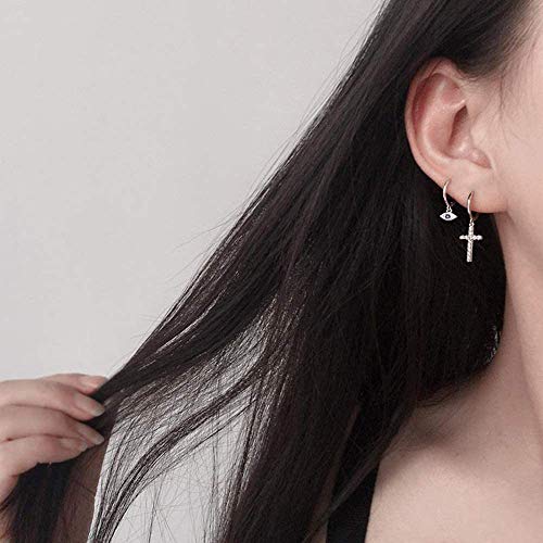 925 Sterling Silver Cross Huggie Hoop Earrings Dangle Earrings Jewelry Gift For Women Girls (Cross - White Gold) #TOP5