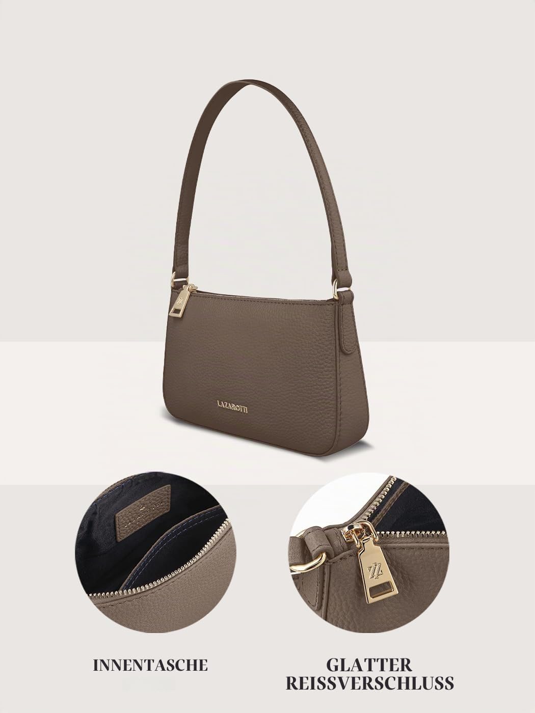 Lazarotti Bologna Damen Schultertasche aus Echt-Leder | Handtasche mit Steckfach | Handtasche 27 cm