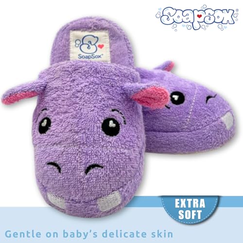 Image of SoapSox Hooded Towel & Slipper Set for Kids - Soft Cotton Towel w /Hand Pockets + Matching Slippers - 27x45 inch Gift Set