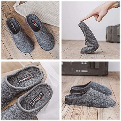 Le Kapmoz Men's Boiled Wool House Slippers Breathable Winter Warm Slip On Mules Indoor/Outdoor Slipper For Women (9-10.5 M Us Men 11-12 M Us Women 44 Eu, Gray Rubber Sole) #TOP5