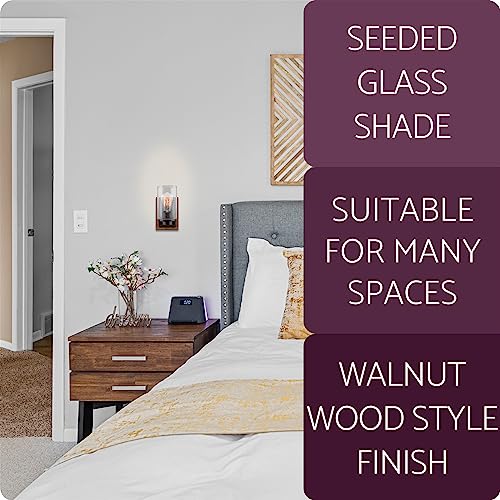 Kira Home Sedona 9" Modern Rustic Wall Sconce + Seeded Glass Cylinder Shade, Oil Rubbed Bronze + Wood Style Walnut Finish #TOP3