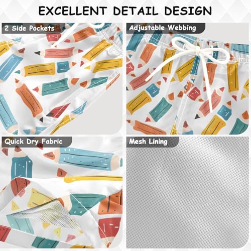 ALAZA Funny Pencil Boys Quick Dry Beach Board Shorts Kids Swim Trunks Bathing Suit Swimsuit 5T Multicolor3