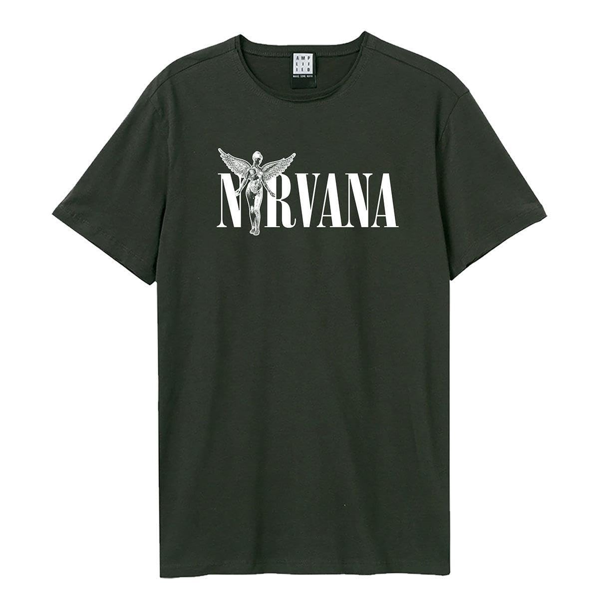 Amplified in Utero Nirvana T-Shirt - Album Artwork Graphic Print Crew Neck Charcoal XXL
