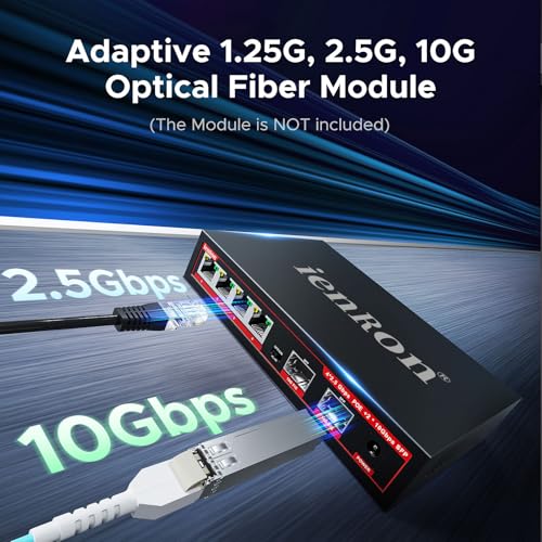 Image of 4 Ports 2.5Gb PoE Switch with 2-Port 10Gb SFP+ Ethernet, 6*2.5G POE +2*10G SFP Switches, 65W Fanless Metal IEEE802.3af /at, Wall Mountable for / AP /NAS /Security with Cable Cat5e,Cat 6 or Cat 6e