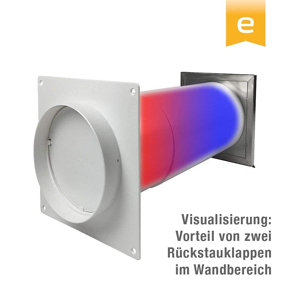 EASYTEC® Energiesparender Wandmontage Mauerkasten Ø 150 mm Edelstahl mit zwei Rückstauklappen | DN150 | 34154e