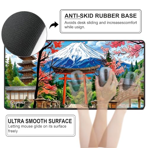 Image of Japanese Mountain Inspired Large Desk Mat, Extended Mouse Pad 58.5x28cm, Desk Pad, Washable Mousepad, 2mm Thick Non-Slip Rubber Base, Stitched Edges for Office, Home & Workstation (Multicolour)