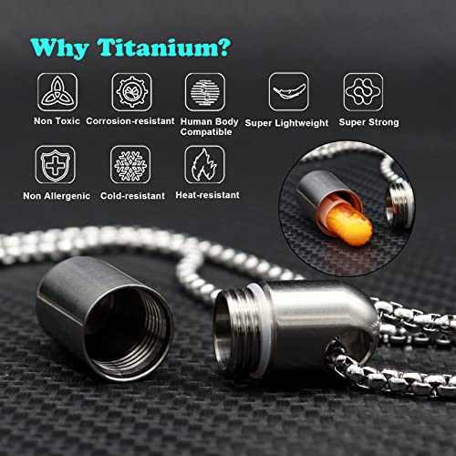 Haxtec Titanium Pill Case Tiny Pill Holder Necklace For Men Waterproof Pill Holder Keychain Micro Emergency Aspirin & Nitro Pill Box-Tc11-2Pack #TOP2