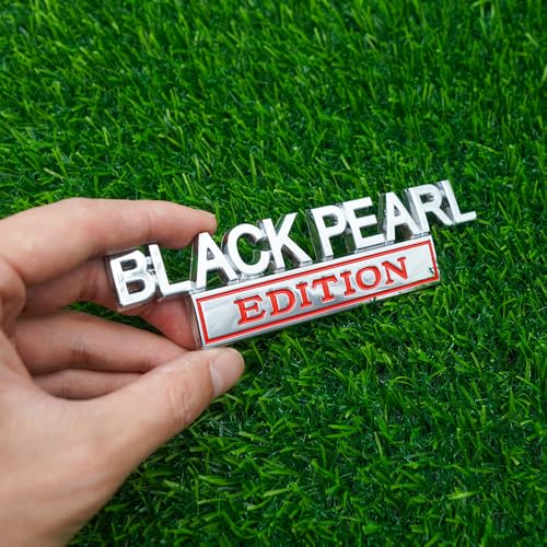 Image of Pair Set Black Pearl Edition Emblem 3D Letter Fender Tailgate Badge Decal Sticker Nameplate for Universal Vehicle, Car, Truck, SUV Motorcycle Accessories (Silver Red)