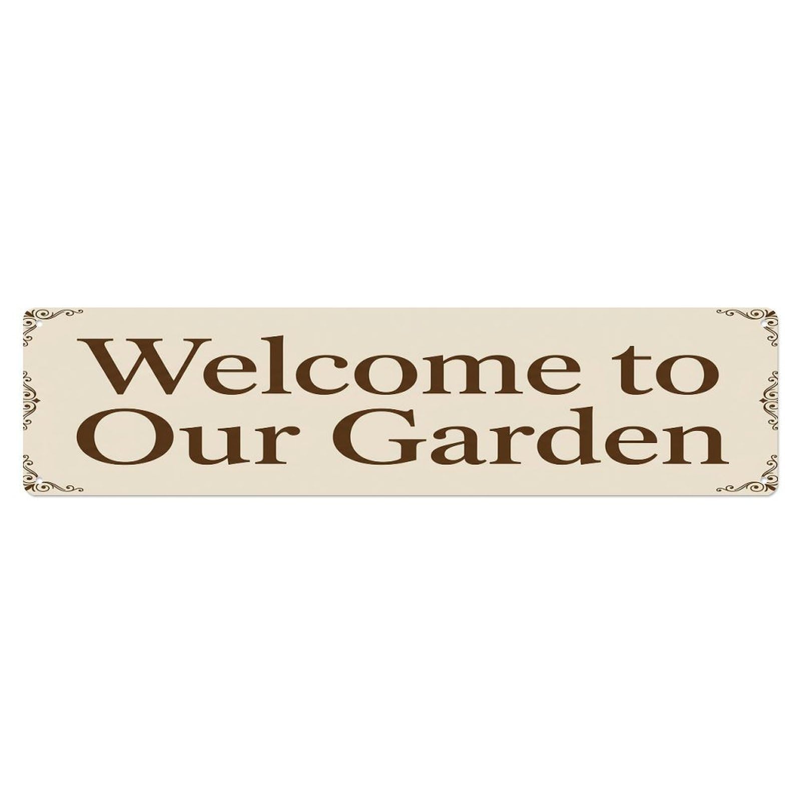 Vintage Welcome to Our Garden Cream Ivory Metal Tin Sign