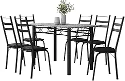 Conjunto De Mesa Sala de Jantar Leia Com 6 Cadeiras Tubular Granito 1,40m Preto