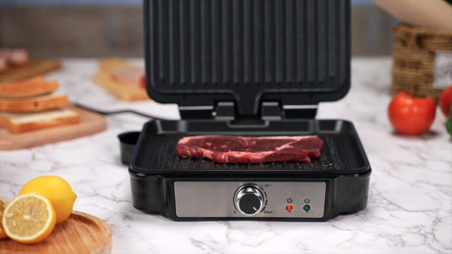 MONXOOK Panini Press Sandwich Maker, Non-Stick Coated Plates (9.06INx5.63IN), Opens 180 Degrees, 1000W Sandwich Press, Contact Indoor Grill with Locki : MONXOOK Electric Panini Press, 750W Sandwich Press