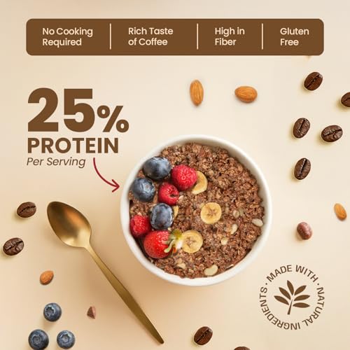 Image of PINTOLA 25g High Protein Oats 1kg, Caffe Mocha, No Refined Sugar, with Almonds & Raisins, High Fibre, Rolled Oats, Breakfast Cereals, Gluten Free (Pack of 3)