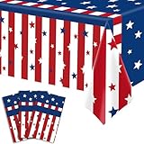 3-Piece 54 x 108 Inch American Flag Plastic Tablecloth - Stars and Stripes Design, Disposable Rectangle Table Cover for Dining, Picnic, 4th of July Patriotic Memorial Day Indoor Outdoor Decorations