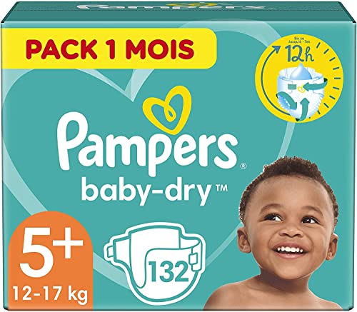 Pampers Baby Dry - Pañales para bebés, Talla 5+ (12-17 kg), 132 unidades
