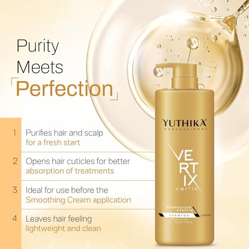 Image of Yuthika Professional Vertix Hydrolyzed Keratin Purifying Shampoo for All Hair Types 1000ml I Deep Cleansing, Removes Dirt, Impurities & Strengthens