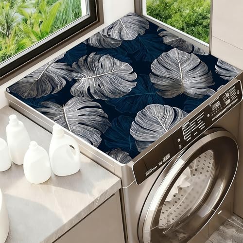 Image of Washer Dryer Top Cover Mat, Non-Slip Laundry Room Decor, Laundry Room Kitchen Appliance Decor Protector Universal 23.6 inchx19.7 inch (Leaf 3)