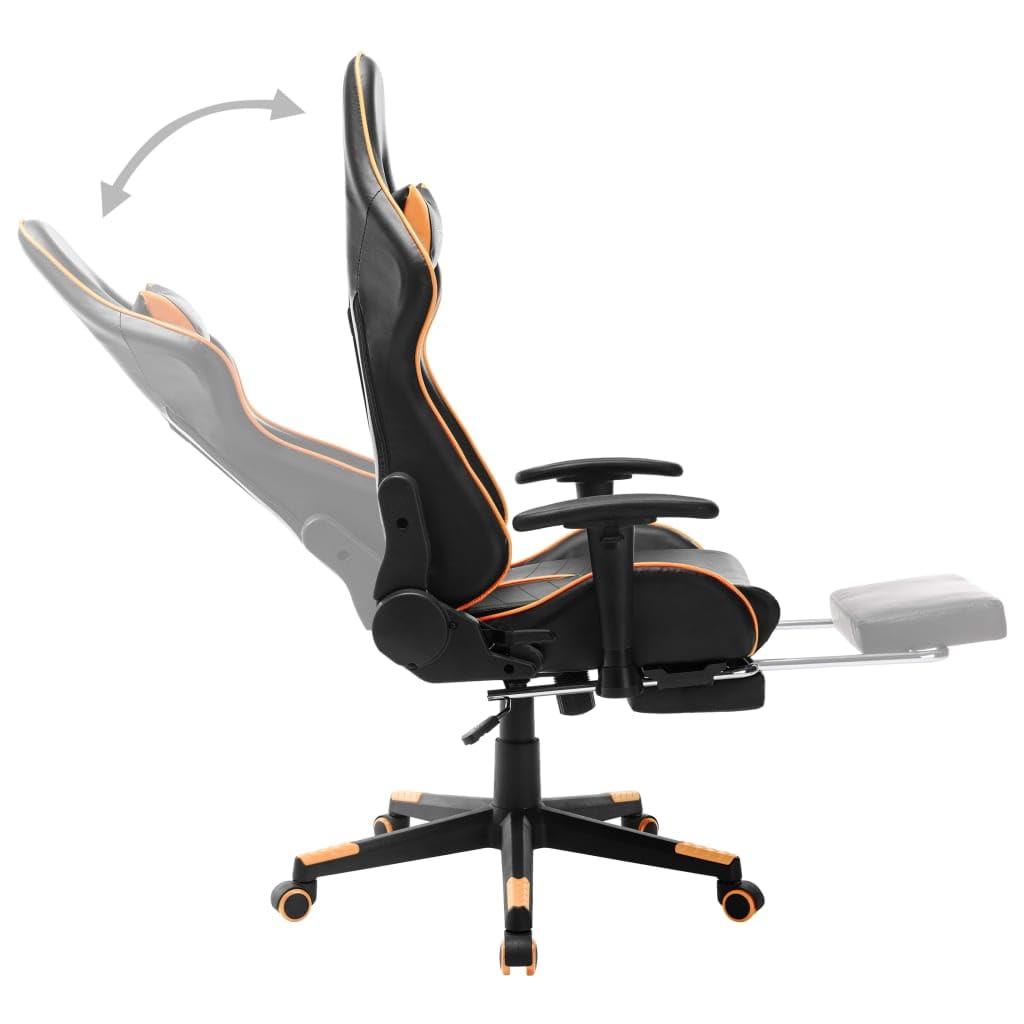 Ergonomischer Gaming-Stuhl mit Fußstütze Schwarz Orange Kunstleder verstellbar für Büro Homeoffice Esport Jugend PC Setup