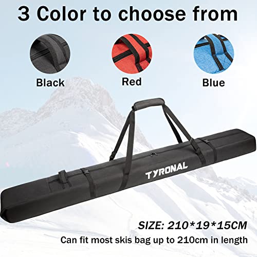 TYRONAL Padded Ski Bag for Air Travel,Single Ski Carry Bag With Adjustable Longth for Skis Up to 210cm,Full Padded Ski Travel Bag for Ski Clothes,Snow Gear,Poles and Accessories.blk - Thumbnail 6