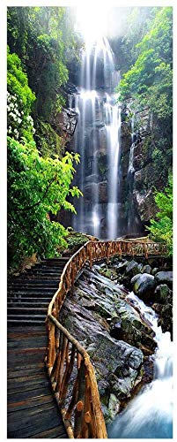 3D Door Stickers Mural, Waterfall Scenery Diy Vinyl Self-Adhesive Door Wall Murals Wallpaper Waterproof Removable Door Wall Stickers For Interior Doors Home Office Decoration, 77X200Cm/30.3X78.7In #TOP3