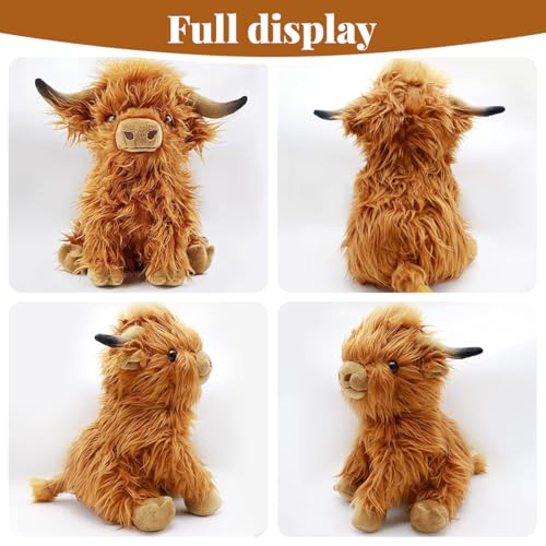 ZOOMPIL Hochlandkuh Plüschtier, 25cm Hochlandkuh Stofftiere, Cartoon Kuh Schlüsselanhänger, Stofftier Figur Spielzeug Rind, Kuschel Langhaar Stier SpielzeugSpielzeugpuppe Plüschtier für Kind