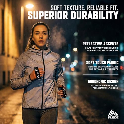 Image of RBX 2lb Walking Weights Pair (1lb Each), Soft Hand Weights with Reflective Safety Straps, Ergonomic Grip & Breathable Fabric, Add Resistance to Walking, Jogging & Aerobics