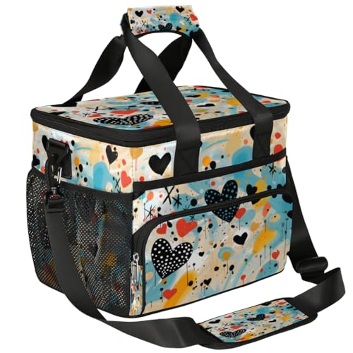 Heart Insulated Picnic Backpack Lunch Box for Women Men Picnic Basket Tote Lunch Bag Picnic Bag Portable Lunch Bags for Picnic, Beach, Work, Trip,Office, Camp Abstract Hearts