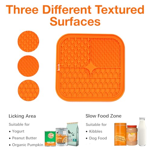 Image of Licking Mat for Dogs and Cats | Premium Lick Mat Suction Cups | Anxiety and Boredom Relief | Slow Feeding Mat Puzzle Toy | Food Grade Silicone Distraction Toy (Orange)