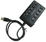 Xiaokeis 10-Port USB 2.0 Hub - Alimenté, Portable avec apparence de mode, adapté à l'usage domestique, Mini USB Port peut être Space Sauvage (Noir)